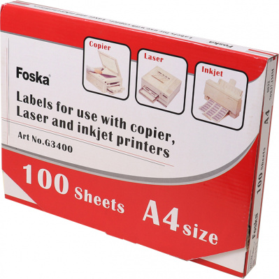 Наклейки на 8, А4, 97x67.7мм, 100л, белые Foska