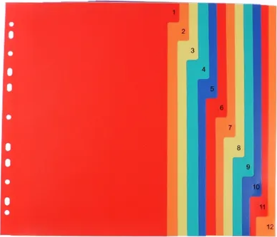 KALAM.KZ - Разделитель 1-12, А4, 12л, пластик, цветной Foska