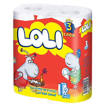 Полотенца бумажные 3х-слойные "Loli" со втулкой, без обертки 2 шт в уп