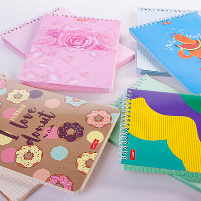 Блокнот 96л, А5, клетка, на гребне, розовый тонированный блок, ламинация, Rose "Hatber"