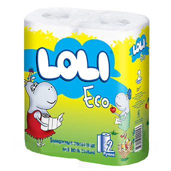 Полотенца бумажные 2х-слойные "Loli ECO" со втулкой, без обертки 2 шт в уп