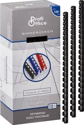 Пружина для переплета, 12мм, 1-90л, пластиковая, черная ProfiOffice