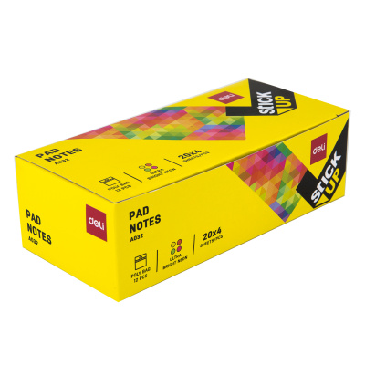Бумага для заметок самоклеющаяся 76x76мм, 4цвх20л, 80л, фигурные, неоновые цвета Deli "Stick UP"
