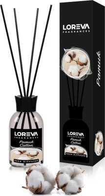 Освежитель-Аромадиффузор 110мл, Loreva с эфирными маслами с палочками, "Хлопок"