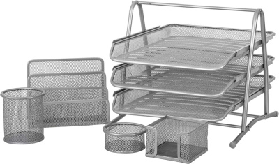 Набор настольный 5 предметов, металл, сетчатый, серебристый Foska