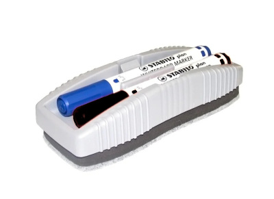 Стерка для маркерной доски, 155x58мм, немагнитная, +2маркера (черный+синий), Stabilo