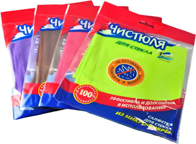 Салфетка 30*30см, микрофибра 1 шт. для стекол и зеркал, "Чистюля" 