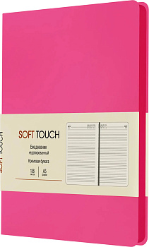 Ежедневник А5, недатированный, 136л, иск. кожа(Soft Touch), розовый, Эксмо