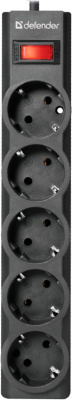 Сетевой фильтр 5 гнезд, 3 м, Defender ES Largo, черный