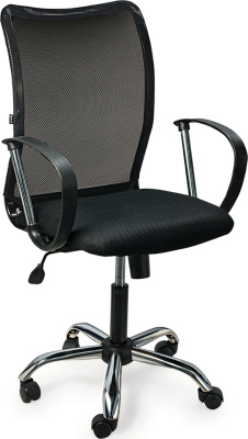 Кресло офисное "Spring MG-308", с подлокотниками, хром, ткань черная TW, "Brabix"