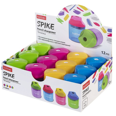 KALAM.KZ - Точилка 1 отверстие, с контейнером, 8мм,тонированный цветной корпус, "Hatber Spike"