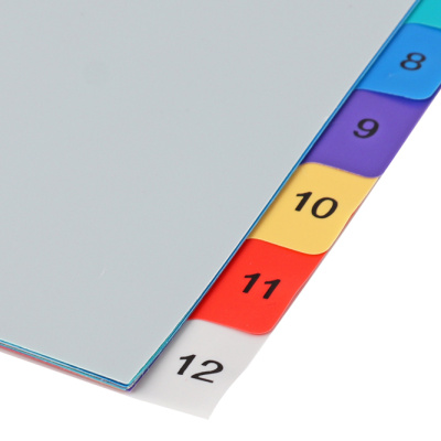 KALAM.KZ - Разделитель 1-12, А4, 12л, пластик, цветной Foska