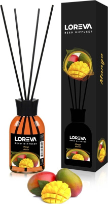 Освежитель-Аромадиффузор 110мл, Loreva с эфирными маслами с палочками, "Манго"