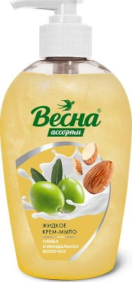 Мыло жидкое 280мл крем, Олива и миндальное молочко, с дозатором "Весна"