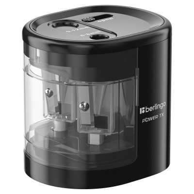 Точилка электрическая, 2 отверстия, с контейнером, черная, Berlingo "Power TX"