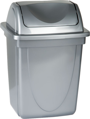 Корзина для бумаг 12л, цельная с вращающейся крышкой, серая Стамм