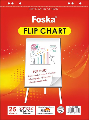 Бумага для флипчарта 58.4х81.3см, 80гр, 25л, белая неразлинованная Foska