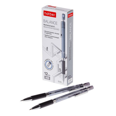 KALAM.KZ - Карандаш механический, 0.5мм, пластиковый прозрачный корпус с ластиком Hatber Balance