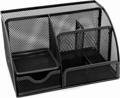 Подставка для канц.принадлежностей, 6 отделов, черная, сетчатая, металл Foska