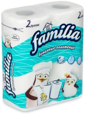 KALAM.KZ - Полотенца бумажные 2х-слойные "Familia" со втулкой, без обертки 2 шт в уп