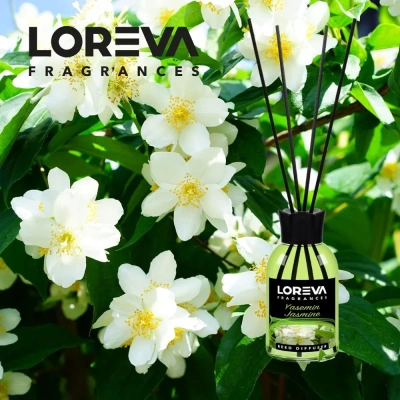 KALAM.KZ - Освежитель-Аромадиффузор 55мл, Loreva с эфирными маслами с палочками, "Жасмин"