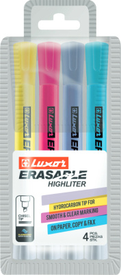 Маркер текстовой 1-4,5 мм, скошенный наконечник, стирающийся, 4 цвета в наборе Luxor
