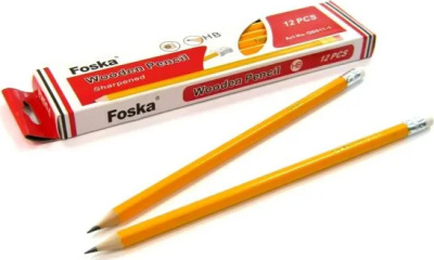KALAM.KZ - Карандаш простой HB, с ластиком, желтый корпус Foska