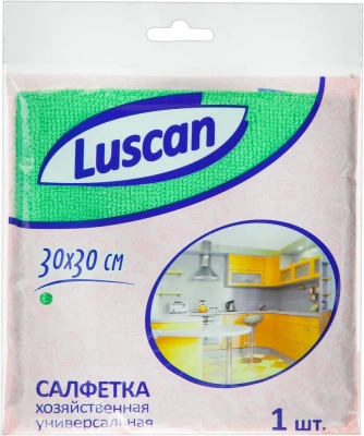Салфетка 30*30см, микрофибра 1 шт. "Универсальная" 200 гр, зеленая, Luscan
