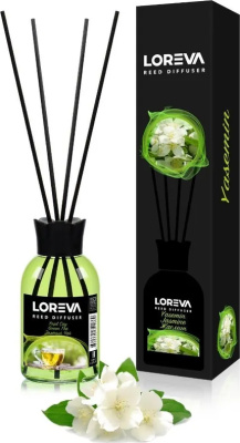 Освежитель-Аромадиффузор 55мл, Loreva с эфирными маслами с палочками, "Жасмин"