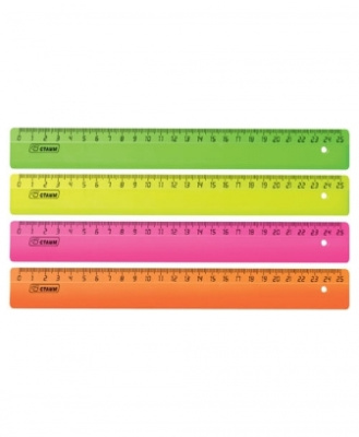Линейка 25см, неоновая желтая, пластик Стамм