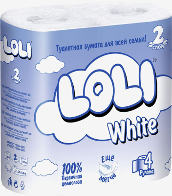Бумага туалетная 2х-слойная, "Loli ECO Океан" со втулкой, без обертки 4 шт в уп