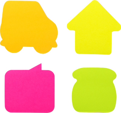 Бумага для заметок самоклеющаяся 76x76мм, 4цвх20л, 80л, фигурные, неоновые цвета Deli "Stick UP"