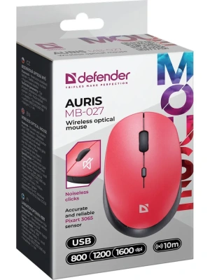 KALAM.KZ - Мышь беспроводная Defender Auris MB-027 бесшумная красный
