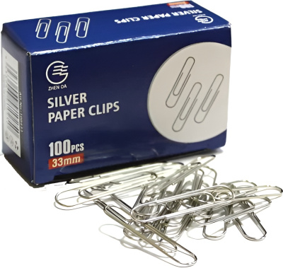 Скрепки 33мм, 100шт, круглые, никелированные Zhenda