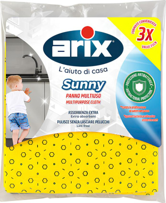 Салфетка 30*30см, микрофибра 3 шт. "Универсальная" цвет желтый, с антибактериальной обработкой Arix
