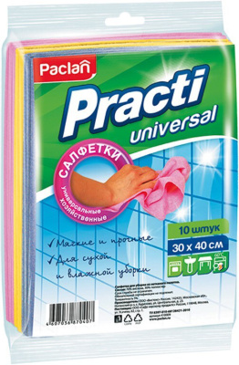 Салфетка 30*40см, микрофибра 10 шт. "Универсальная" цветная, Paclan Practi