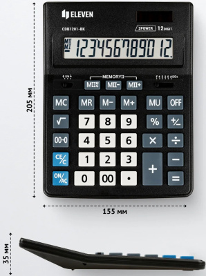 KALAM.KZ - Калькулятор 12 разрядов, 15.5x20.5см, черный Eleven