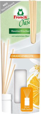 Освежитель-Аромадиффузор 90мл, Frosch с эфирными маслами с палочками, сменная "Апельсиновая роща"