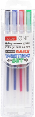 Набор гелевых ручек 0,5 мм, 4 шт, полупрозрачный корпус, 4шт в пластиковом пенале"Hatber One"