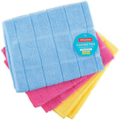 Салфетка 40*40см, микрофибра 3 шт. "Универсальная" "OfficeClean"