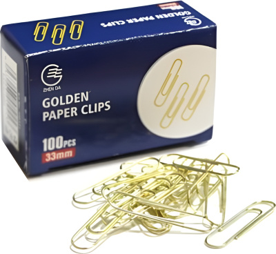 Скрепки 33мм, 100шт, круглые, металлические золотистые Zhenda