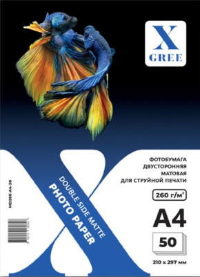 Фотобумага А4, 260гр, 50л/уп, для струйной печати матовая двухстороняя, X-Gree
