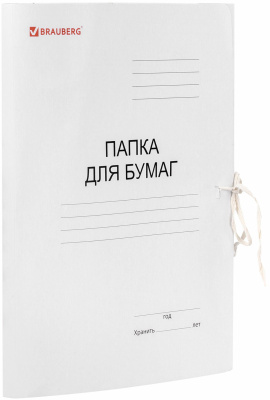 Папка на завязках  А4, 320 гр, картонная, мелованная белая, Brauberg