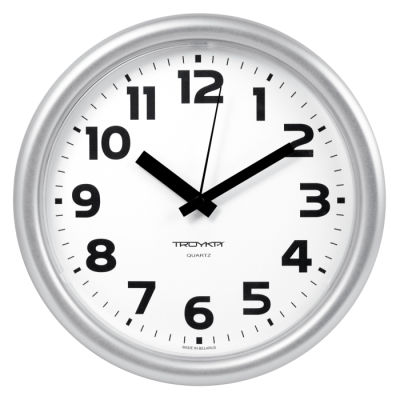 Часы d-245мм, круглые, белые, серебристый корпус, пластиковое стекло Часпром