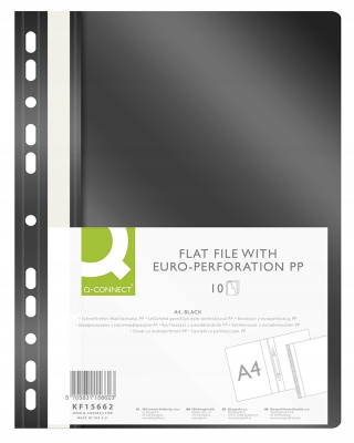 Скоросшиватель пластиковый, с перфорацией, A4, 120/170мкм, черный Q-Connect, PBS