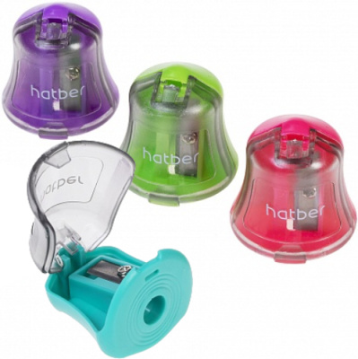 Точилка 1 отверстие, с контейнером, пластик,  8мм корпус, ассорти,"Hatber Bell"