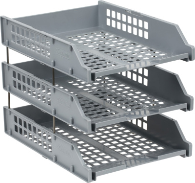 Лоток горизонтальный А4, 3-х секционный, серый, Стамм Strong