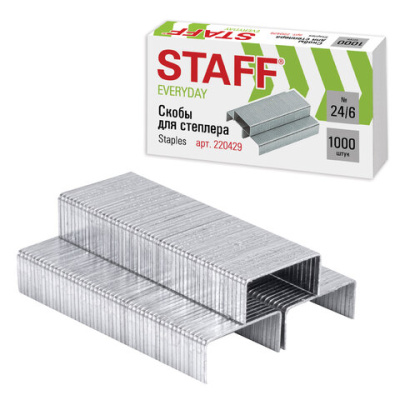 Скобы для степлера №24/6, 1-30л, 1000шт, STAFF