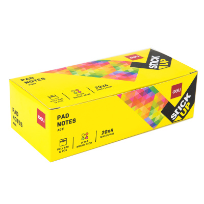 Бумага для заметок самоклеющаяся 76x76мм, 4цвх20л, 80л, фигурные, неоновые цвета Deli "Stick UP"