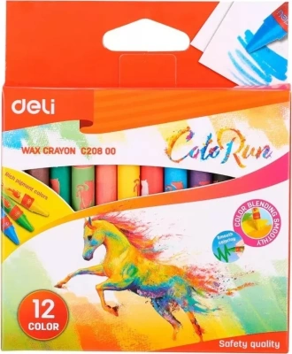 Мелки восковые 12 цветов, набор, "ColoRun", пастельные,  картон Deli